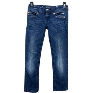 Miss Me Women's Dark Wash Blue Denim Jeans Size 28 With Embellished Pockets